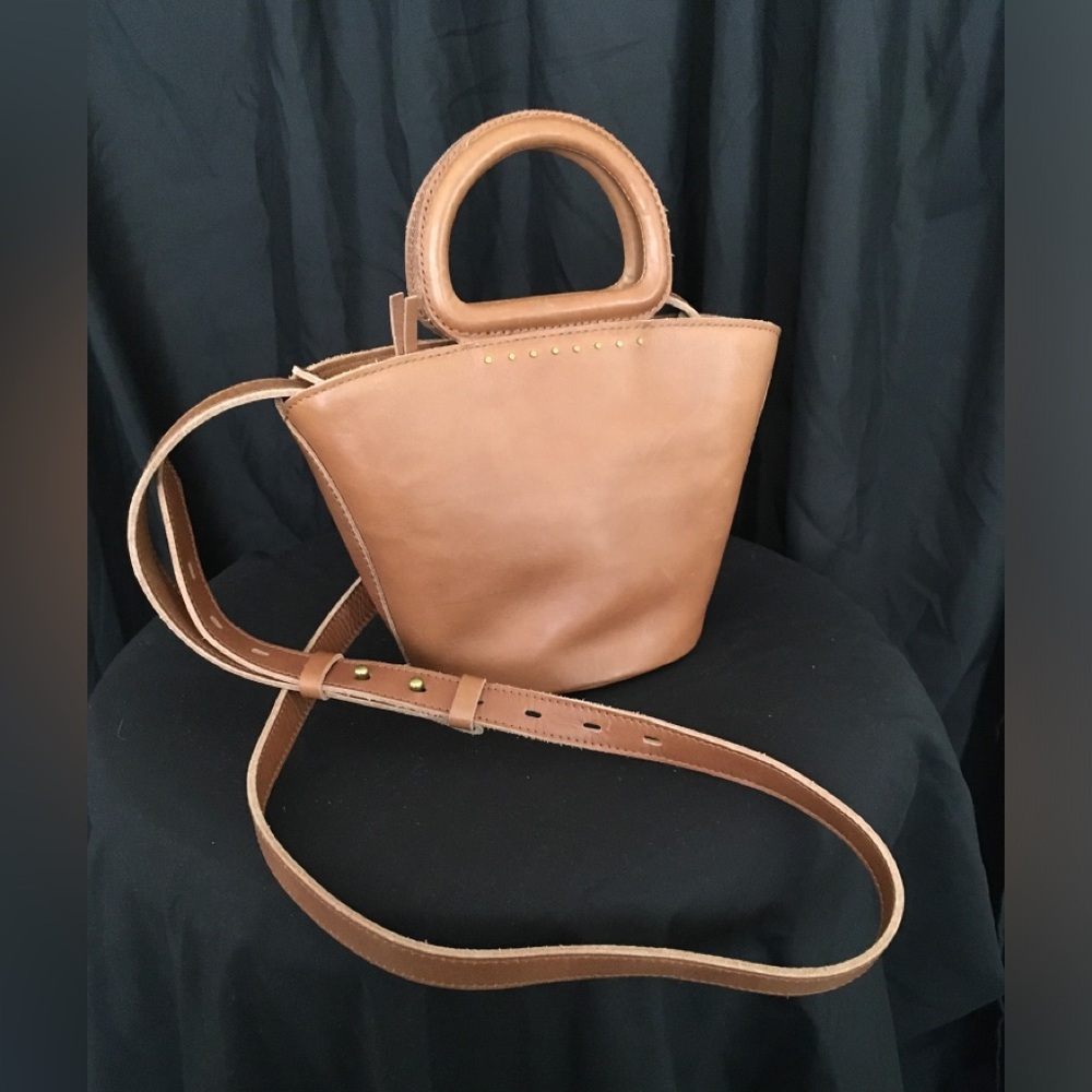 Madewell Brown Leather Crossbody Mini Tote Bag with Top Handle